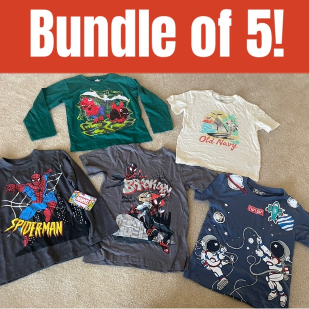 NWT Bundle of 5 kid size 6-7 tops. Marvel, old navy‎ etc